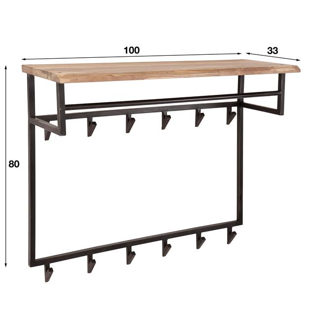 Kapstok edge hoog 12 haken hoedenplank / Massief acacia naturel