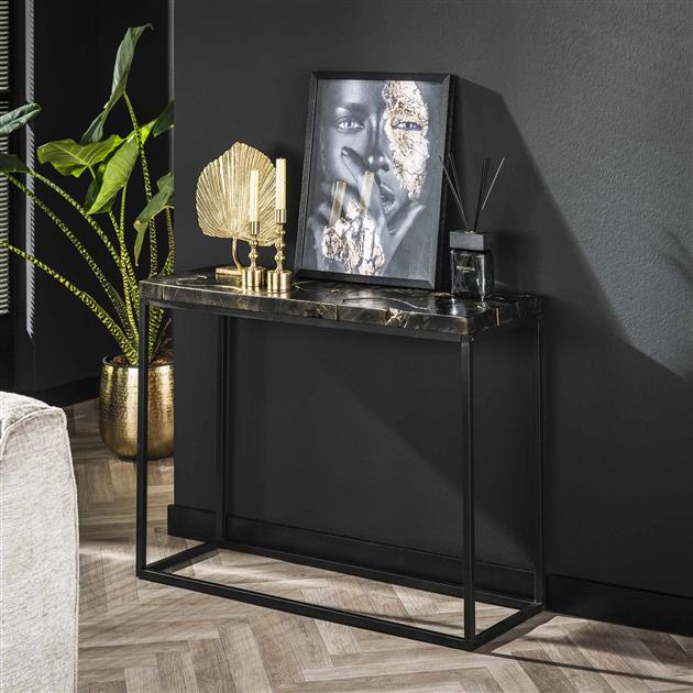 Haltafel (KD) black and gold / Massief gerecycled teakhout black gold