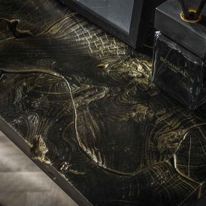 Haltafel (KD) black and gold / Massief gerecycled teakhout black gold