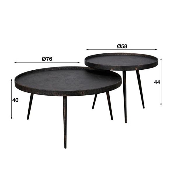 Salontafel set/2 rond metallic / Grijs