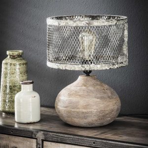 Tafellamp massief houten bolle voet / Verweerd koper
