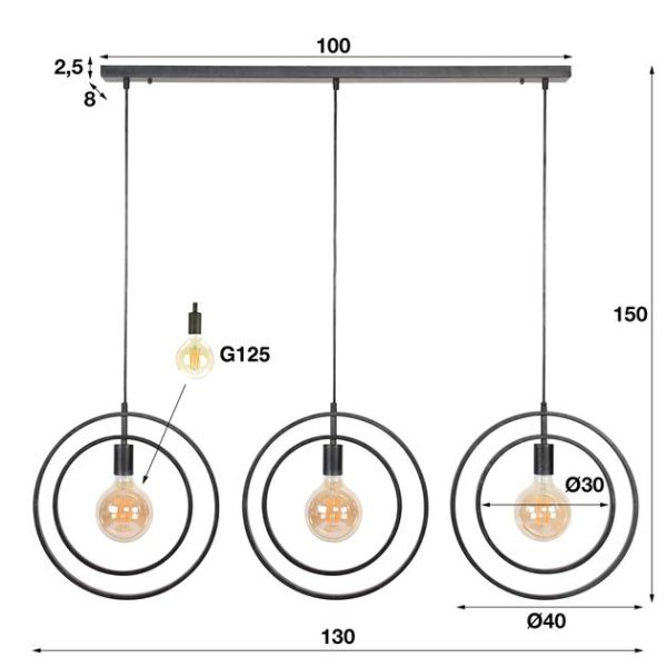 Hanglamp 3L Turn around / Charcoal
