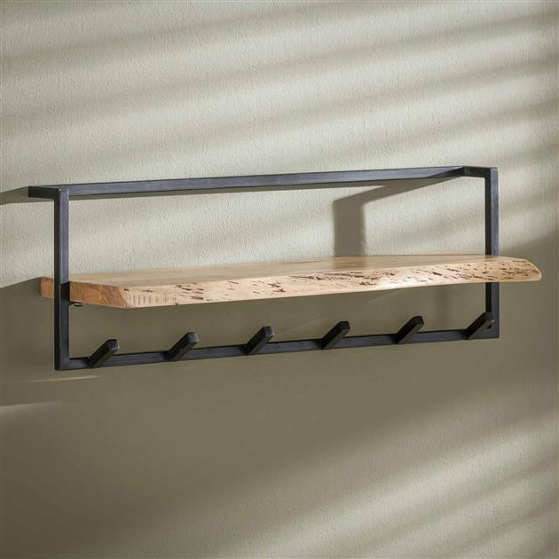 Kapstok edge shelve 6 haken / Massief acacia naturel