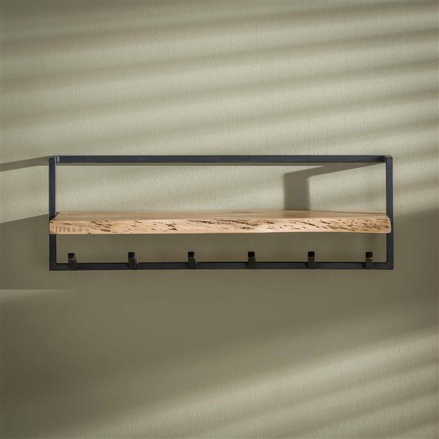 Kapstok edge shelve 6 haken / Massief acacia naturel