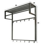 Kapstok industrial 2x6 haken roede -hoedenplank/Zilver
