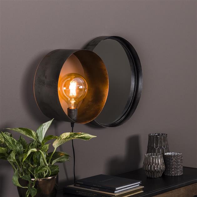 Wandlamp charger spiegel + lamp / Oud zilver
