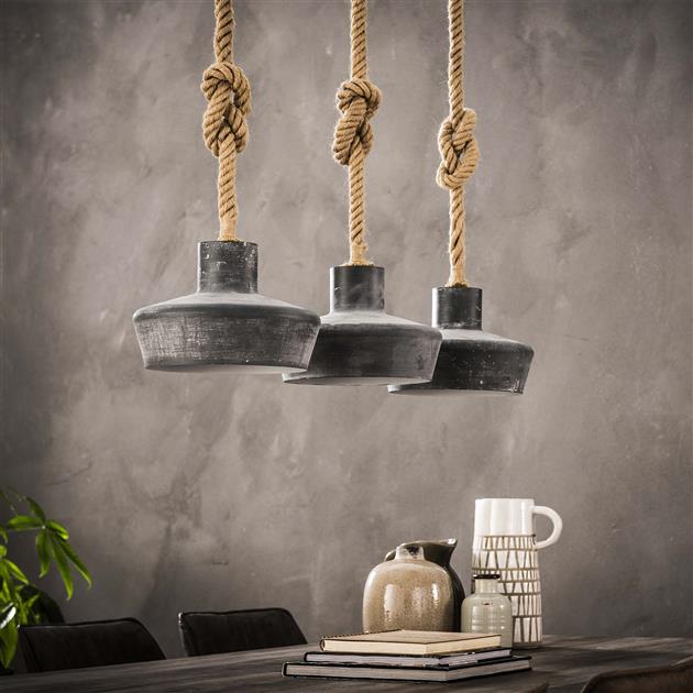 Hanglamp 3x28 betonlook verstelbaar touw / Grijs