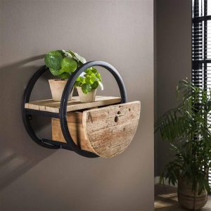 Wandschap circular 40 met lade / Robuust hardhout