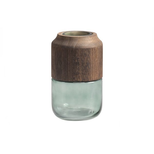 Celeste Vaas Glas/hout Blauw/groen 28x16cm