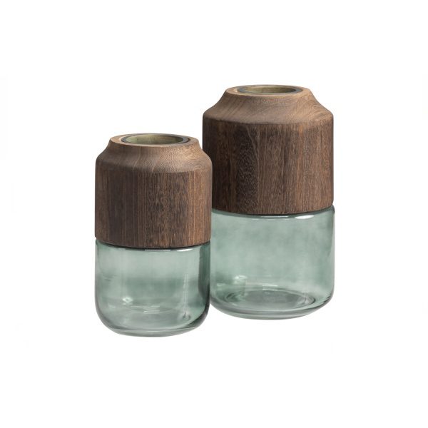 Celeste Vaas Glas/hout Blauw/groen 28x16cm