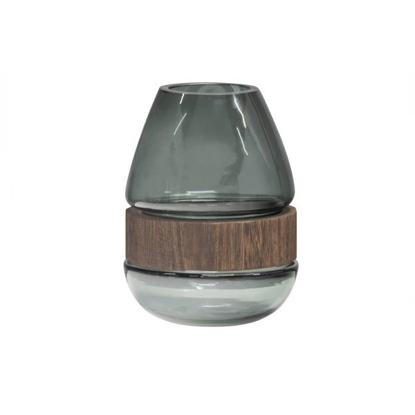 Dave Vaas Glas/hout Blauw/groen 19x15cm