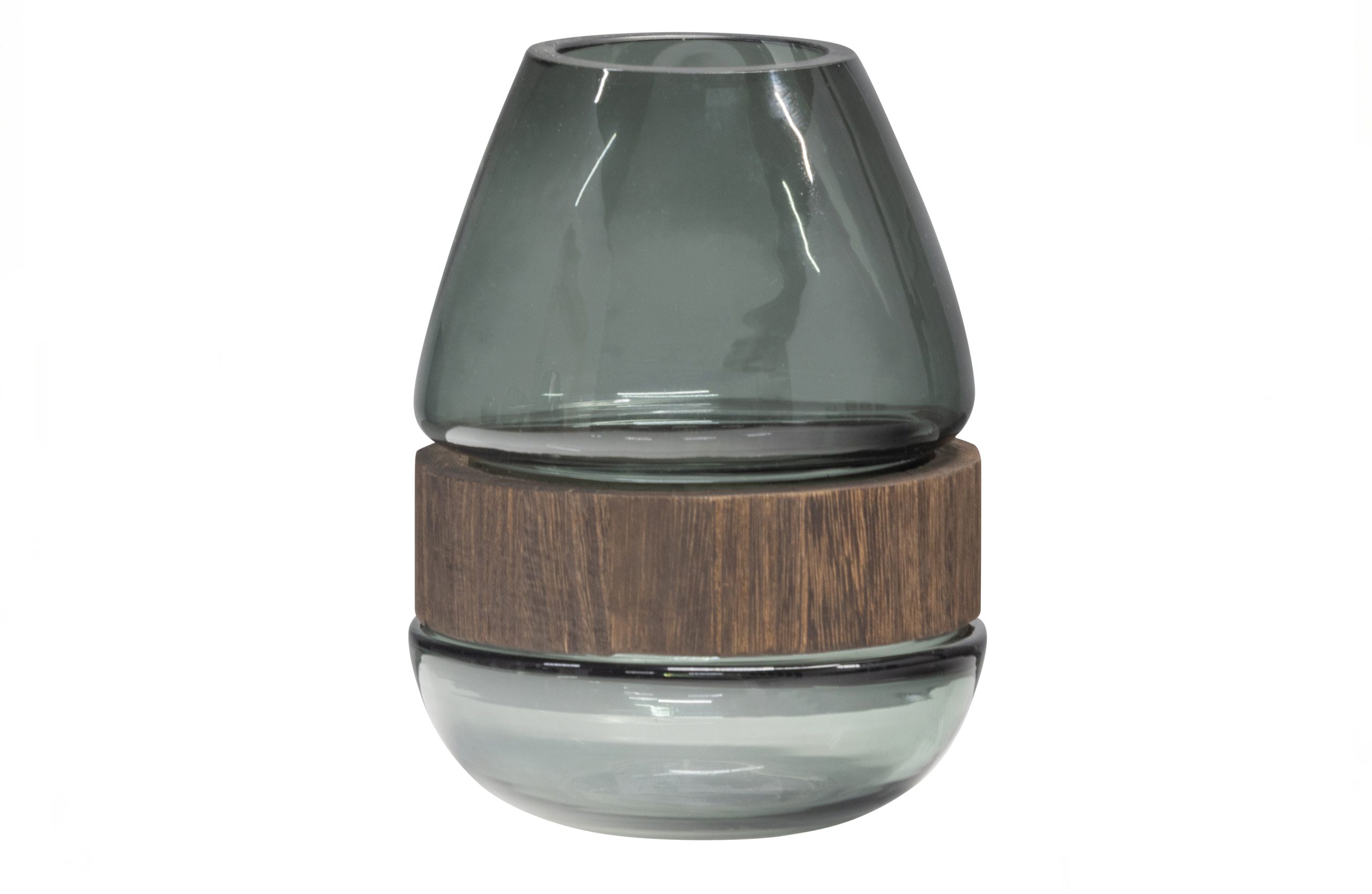 Dave Vaas Glas/hout Blauw/groen 19x15cm