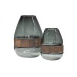 Dave Vaas Glas/hout Blauw/groen 19x15cm