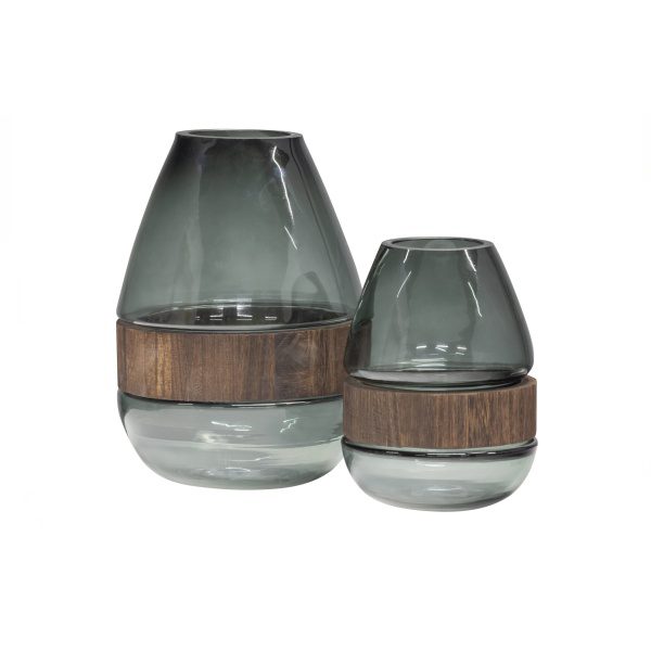 Dave Vaas Glas/hout Blauw/groen 19x15cm
