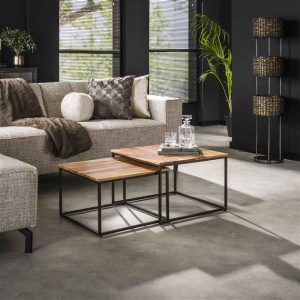 Salontafel set/2 square / Massief acacia naturel