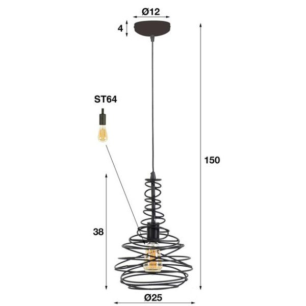 Hanglamp 1x 25 kegel spinn / Zwart
