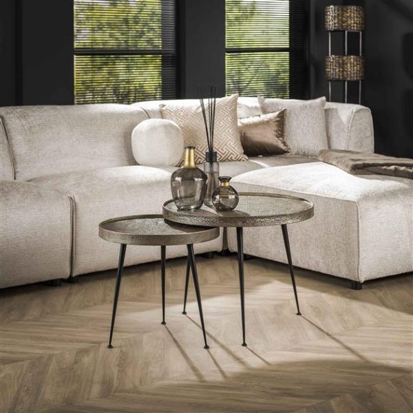 Salontafel set/2 rond print / Zilverkleurig gezandstraald