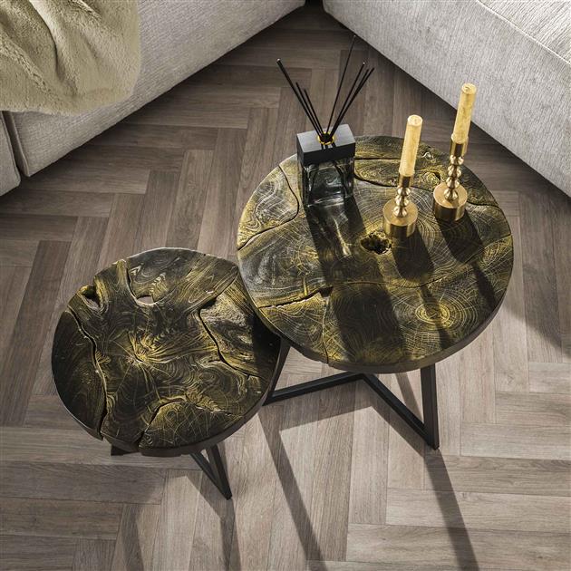 Salontafel set 2/ rond black and gold