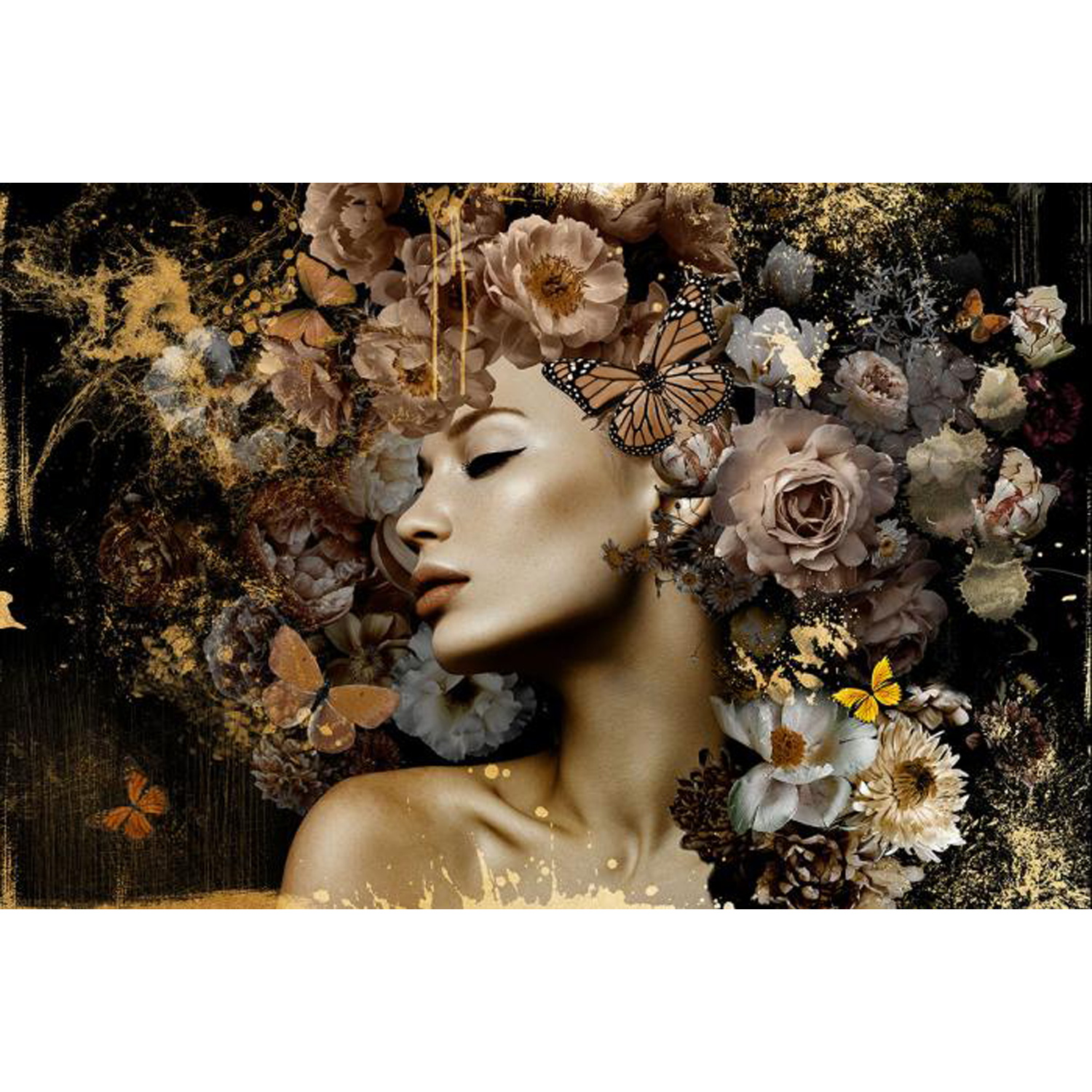 Glasschilderij Vrouw met bloemen 160x110 cm