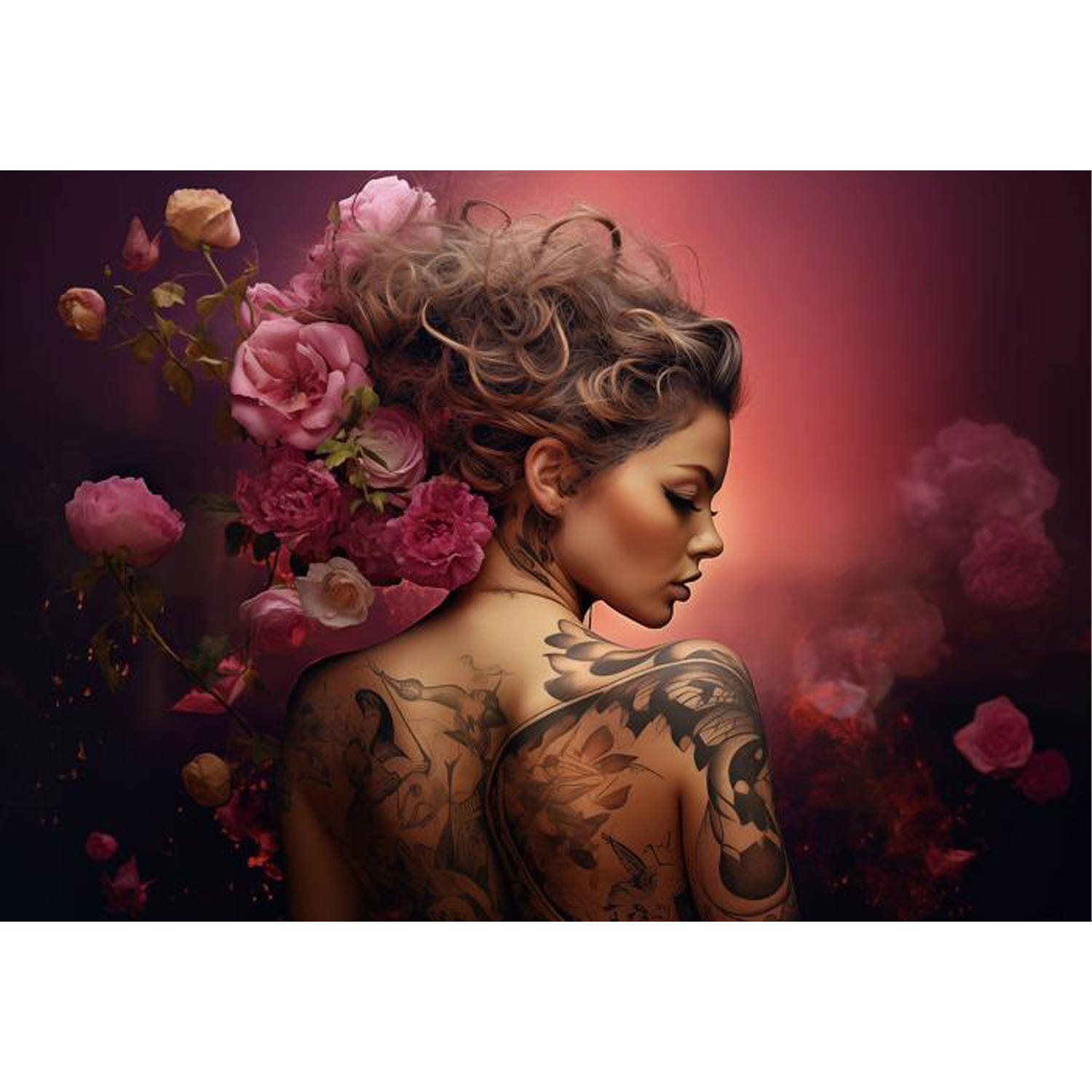 Glasschilderij Vrouw met rozen 120x110 cm
