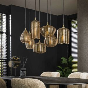 Hanglamp 4+3 stripe glass horizontal / Amberkleurig glas