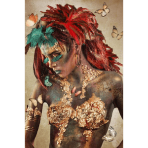 Glasschilderij Vrouw met veren 80x120 cm