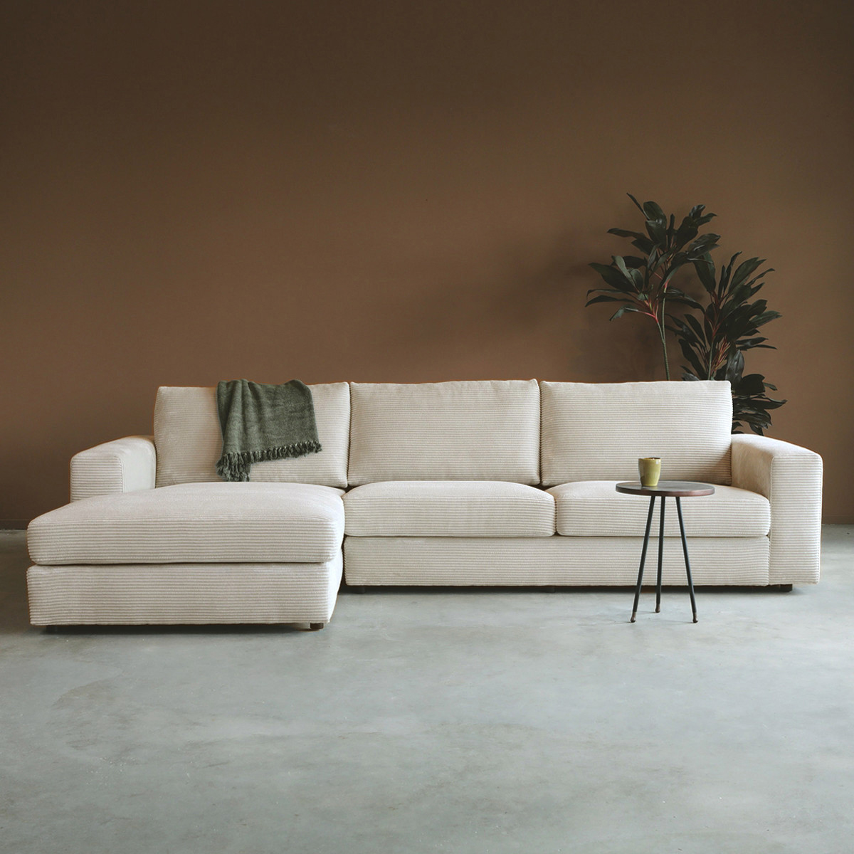 Hoekbank Uno Links Rib Beige