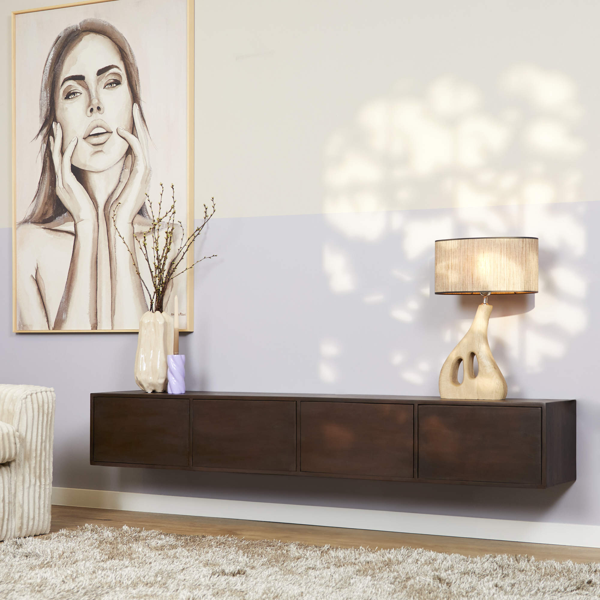 Zwevend tv meubel Vision Walnut  200 cm