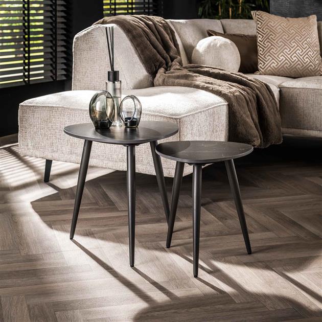 Bijzettafel set/2 driehoekig ceramic / Ceramic natural black