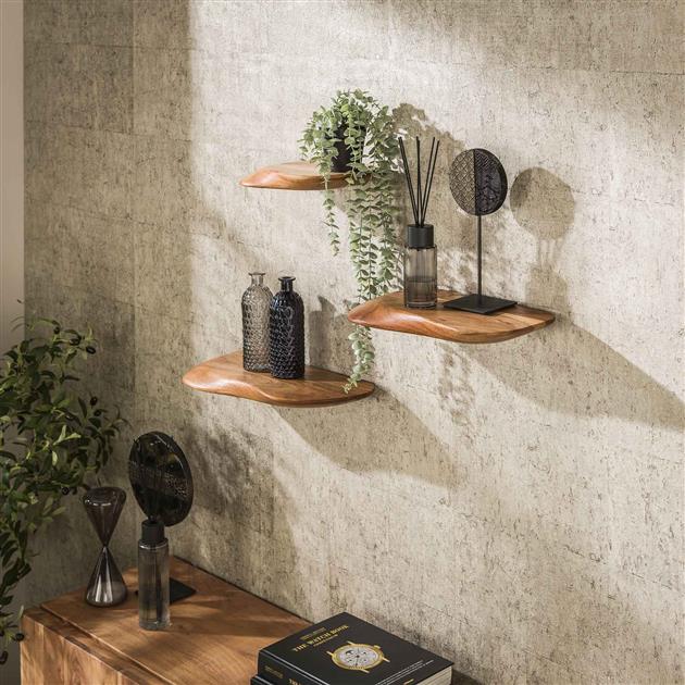 Wandschap organic 60cm set/3 / Massief acacia naturel