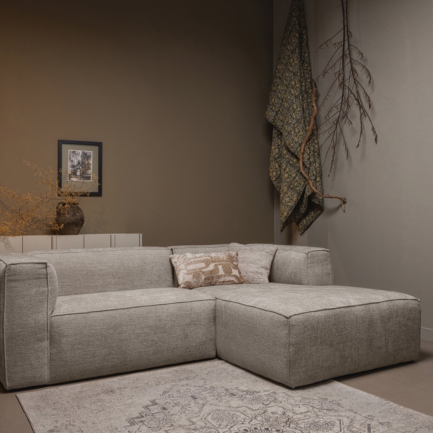 BEAN CHAISE LONGUE RECHTS GROVE MELANGE TRAVERTIN