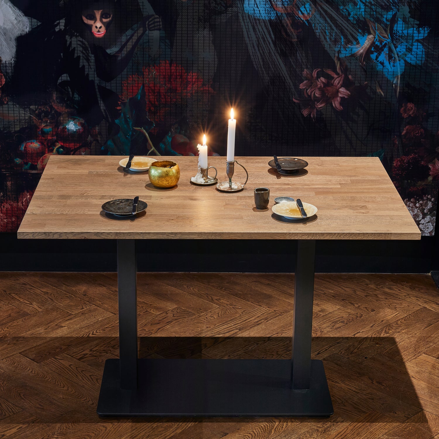 BISTRO DUBBELE VIERKANTE BUISVOET METAAL ZWART 72x80x40CM