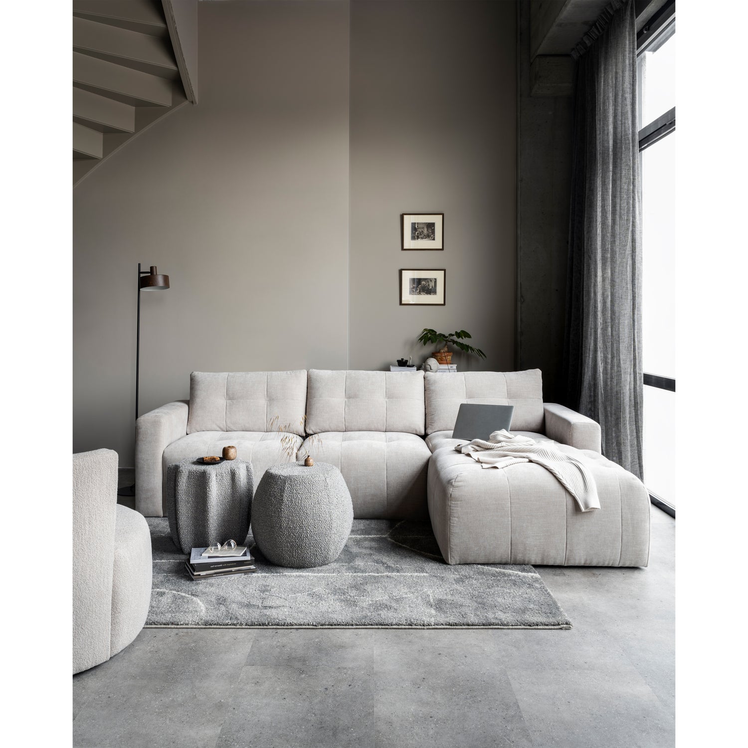 Bar Chaise Longue Geweven Stof Rechts Zand