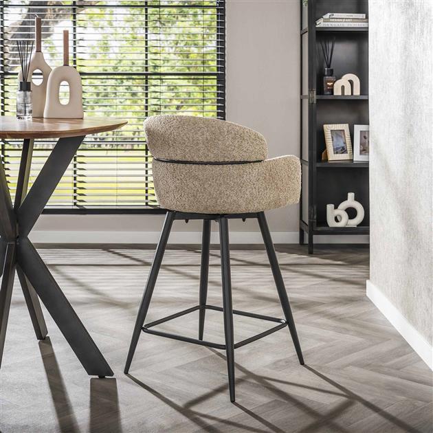 Barstoel draaibaar boucle ronde rug VPE2 / Boucle zandkleur