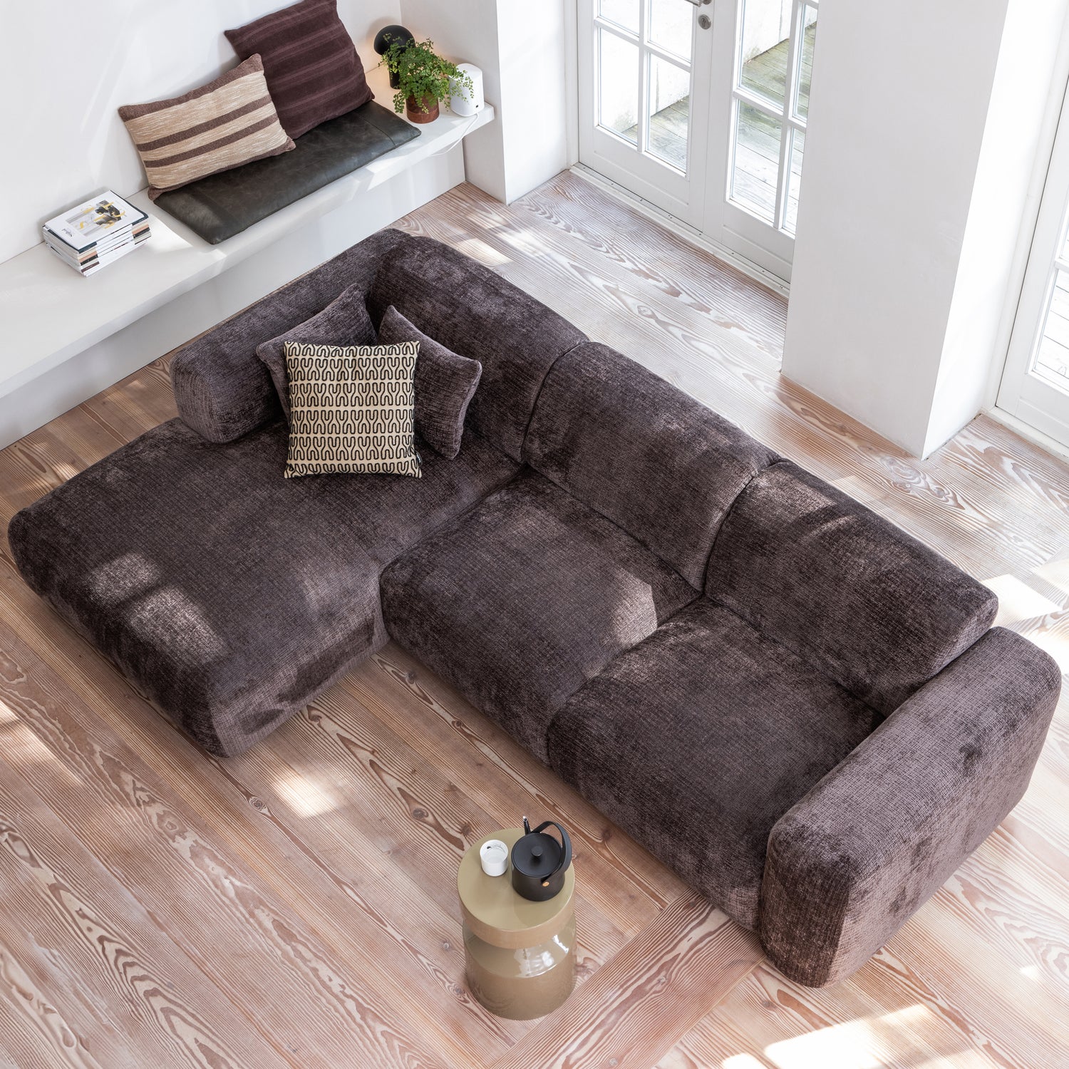 CLOUD CHAISE LONGUE LINKS GEWEVEN CHENILLE WARM BRUIN