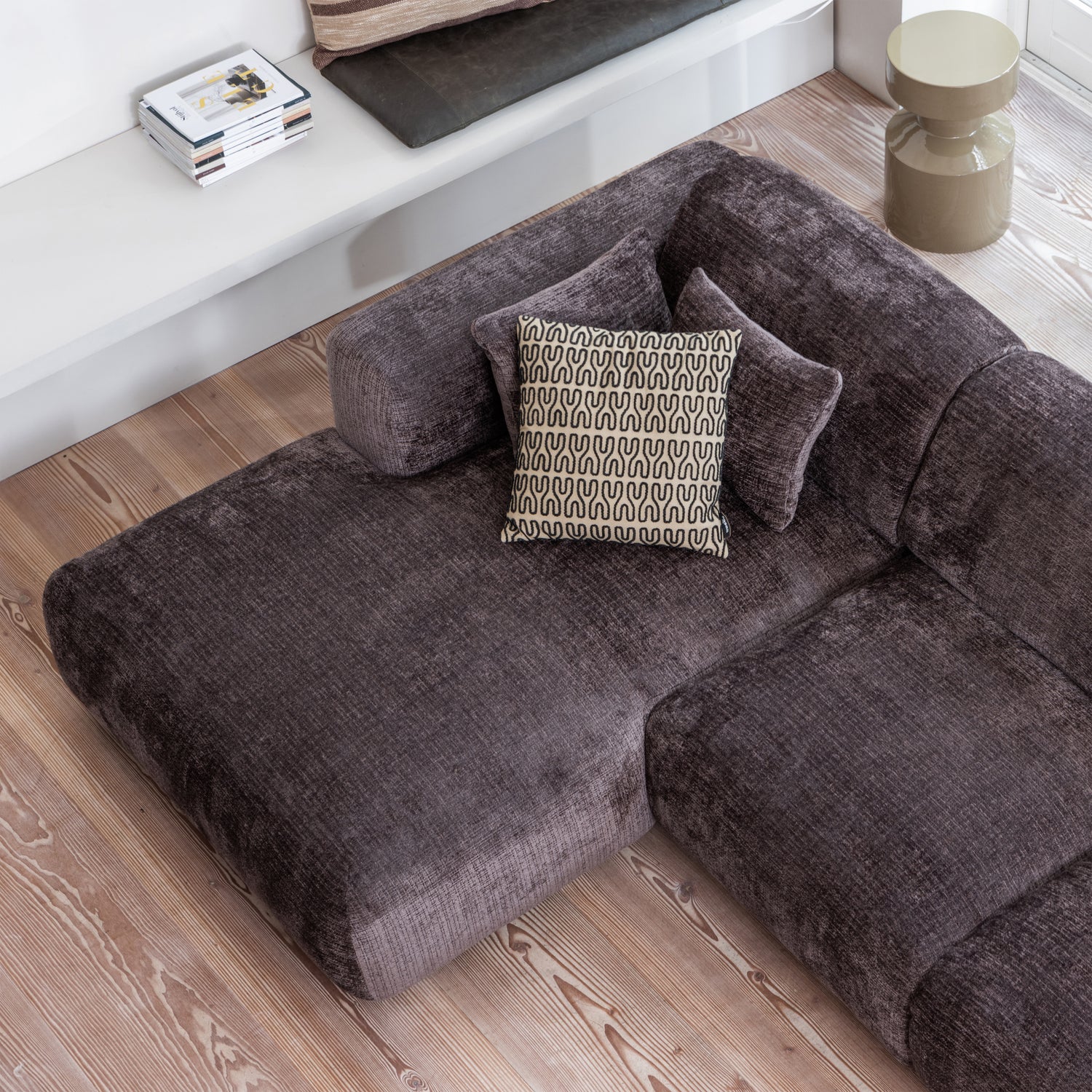 CLOUD CHAISE LONGUE LINKS GEWEVEN CHENILLE WARM BRUIN