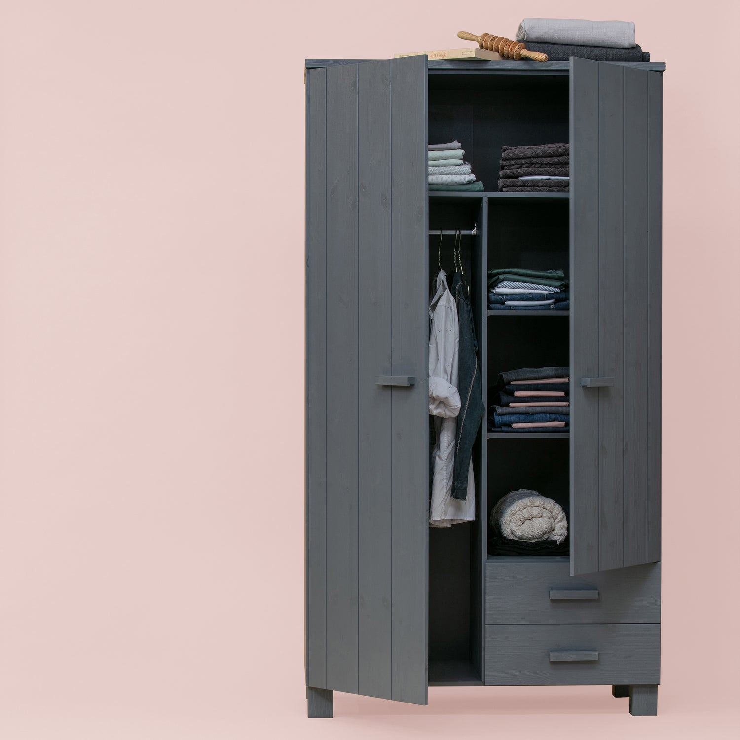 Dennis Kast Met Laden Grenen Steel Grey Geborsteld [fsc]