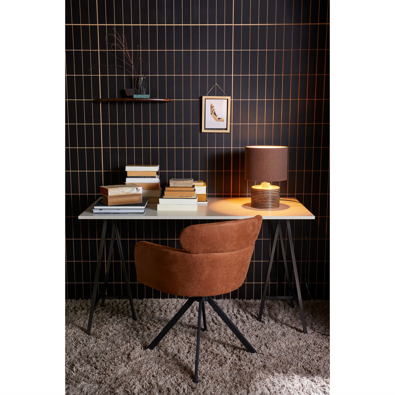 FENNE DRAAIBARE EETKAMERSTOEL LEERLOOK COGNAC
