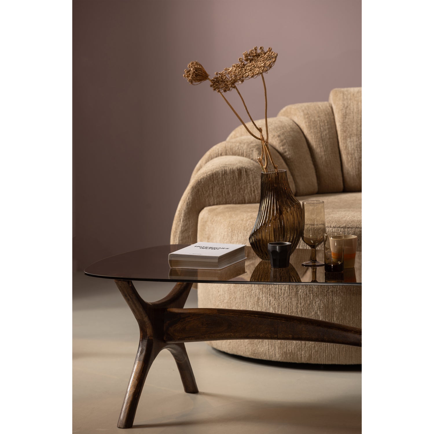 FLASH SALONTAFEL GLAS/HOUT WALNOOT