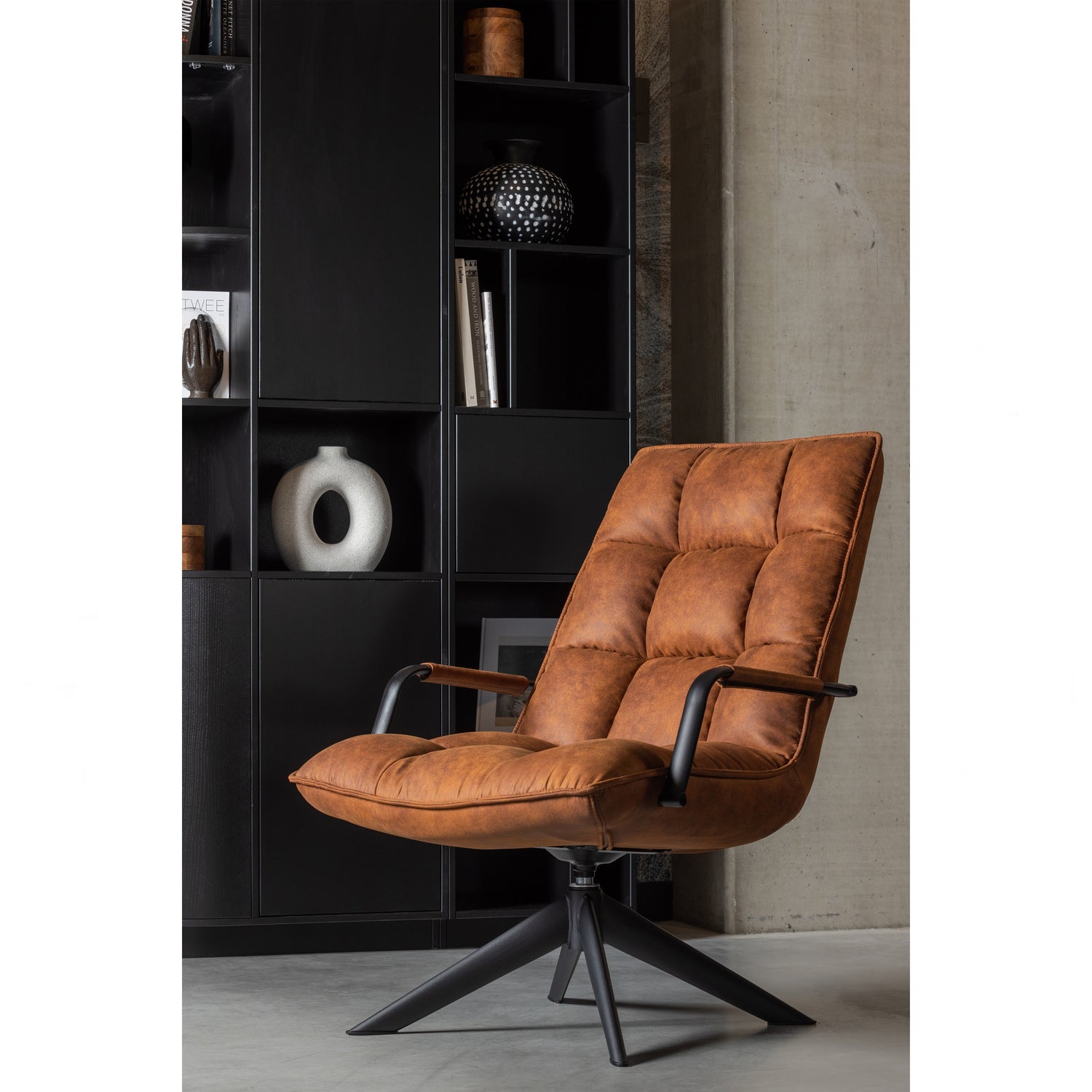 Jouke Draaifauteuil Met Armleuning Kunstleer Cognac