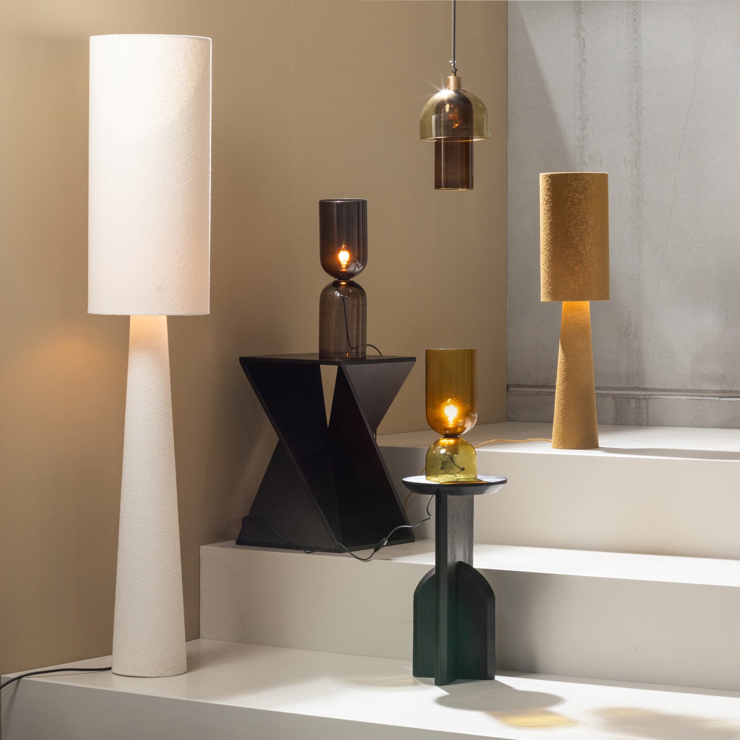LOFT VLOERLAMP XL METAAL/BOUCLE NATUREL 187xO35CM