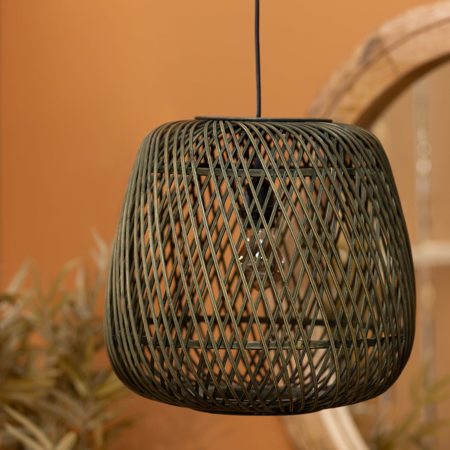 Moza Hanglamp Bamboe Groen 36x36cm