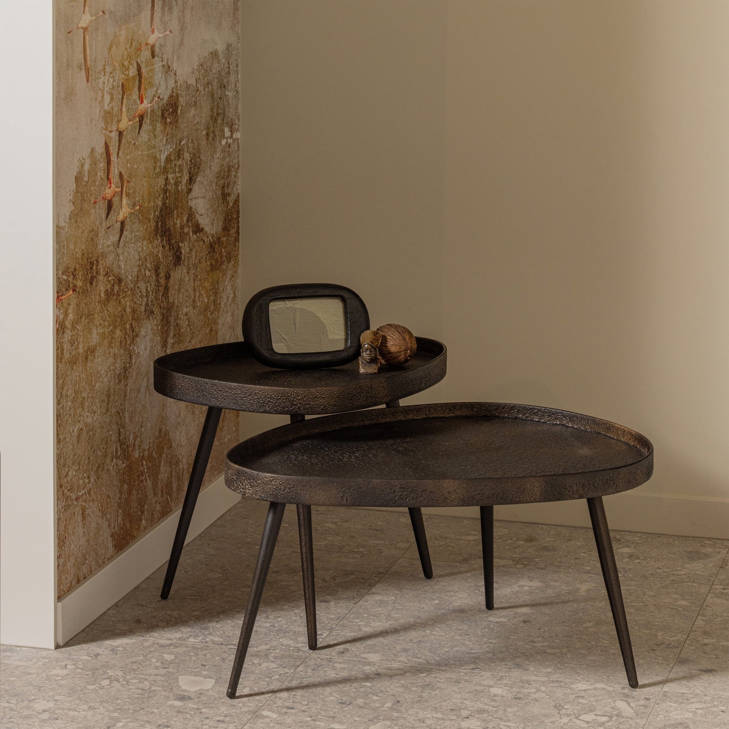 SET V 2 - CRUDE BIJZETTAFELS ANTIQUE BRONZE