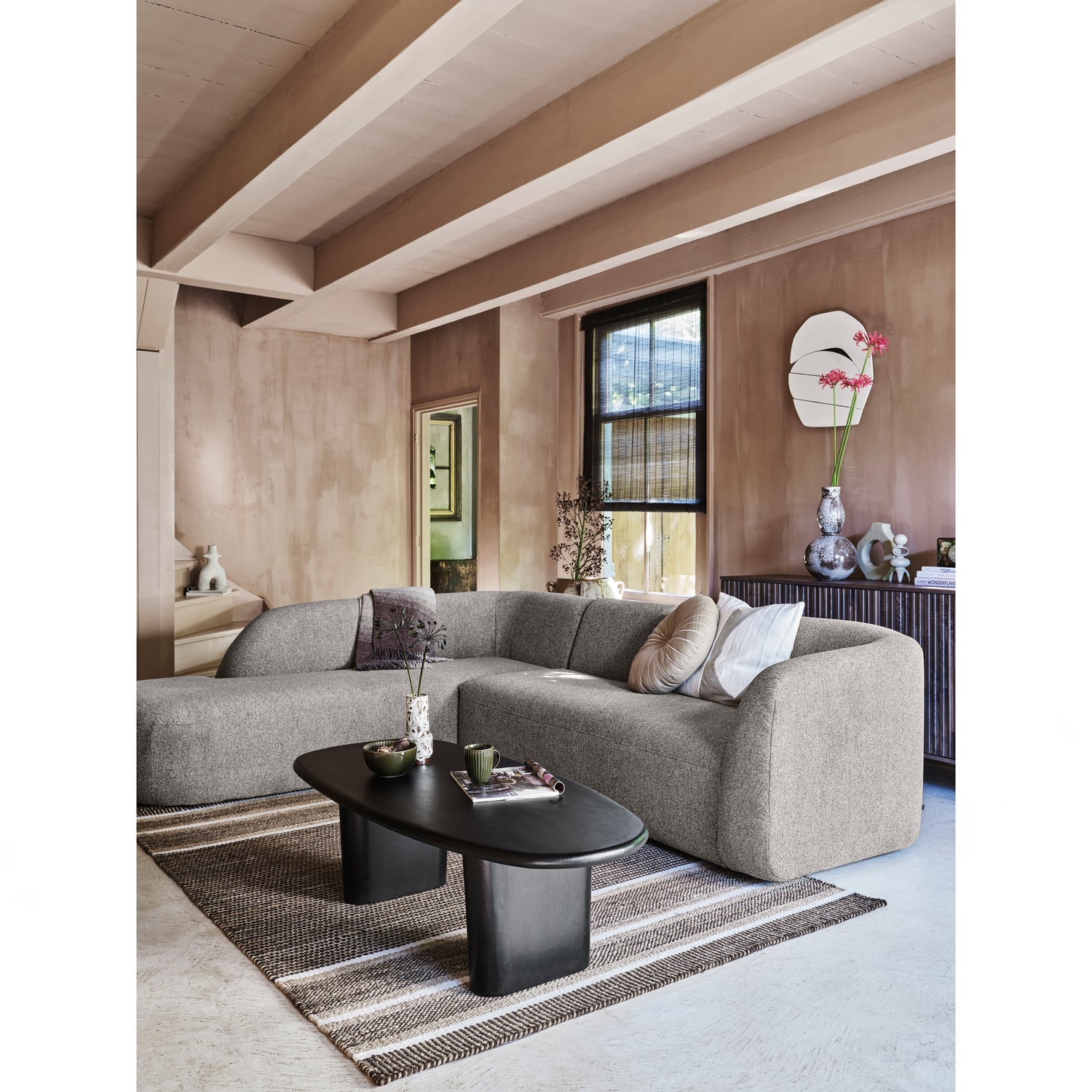 Sloping Hoekbank Links Grijs Melange