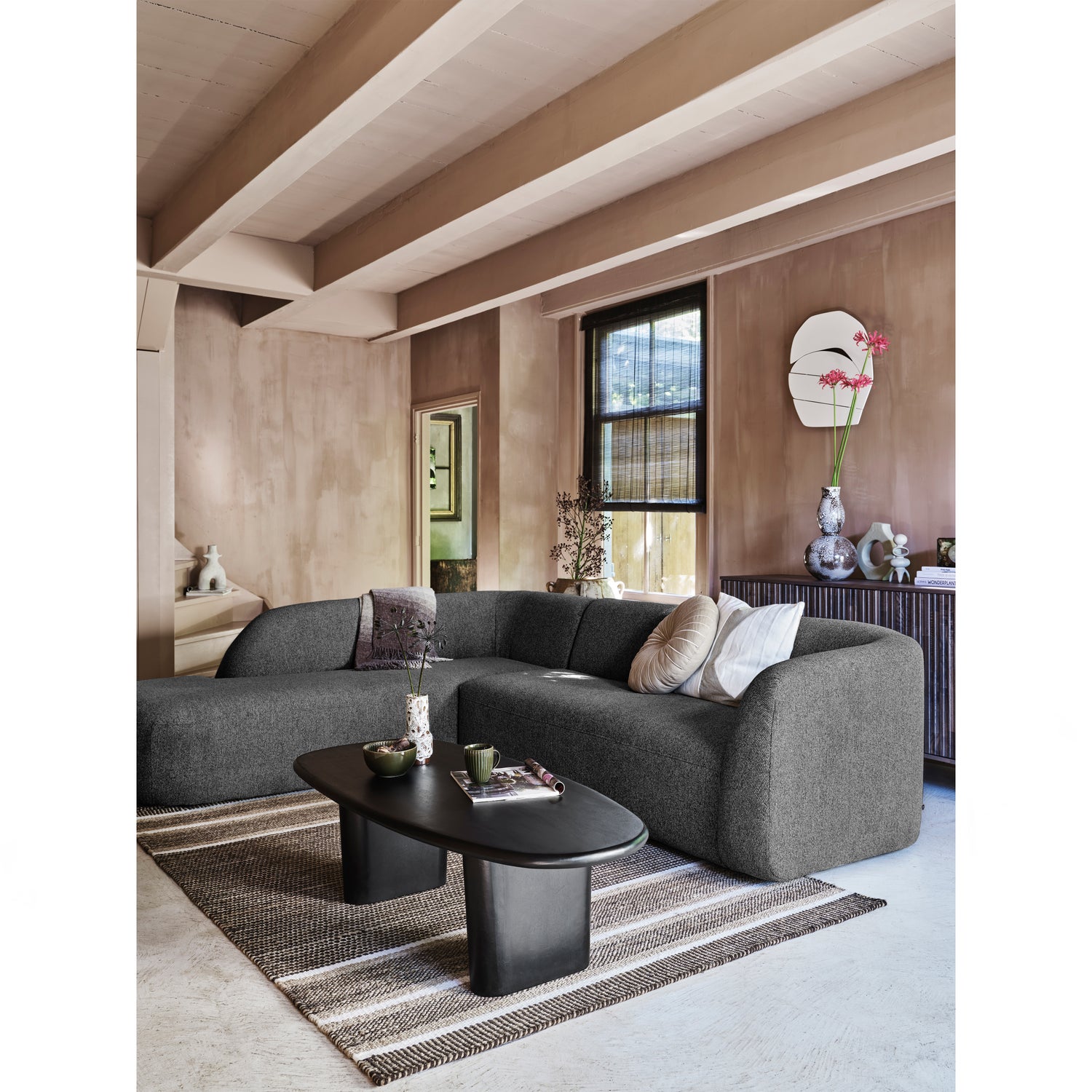 Sloping Hoekbank Links Grijs/zwart Melange