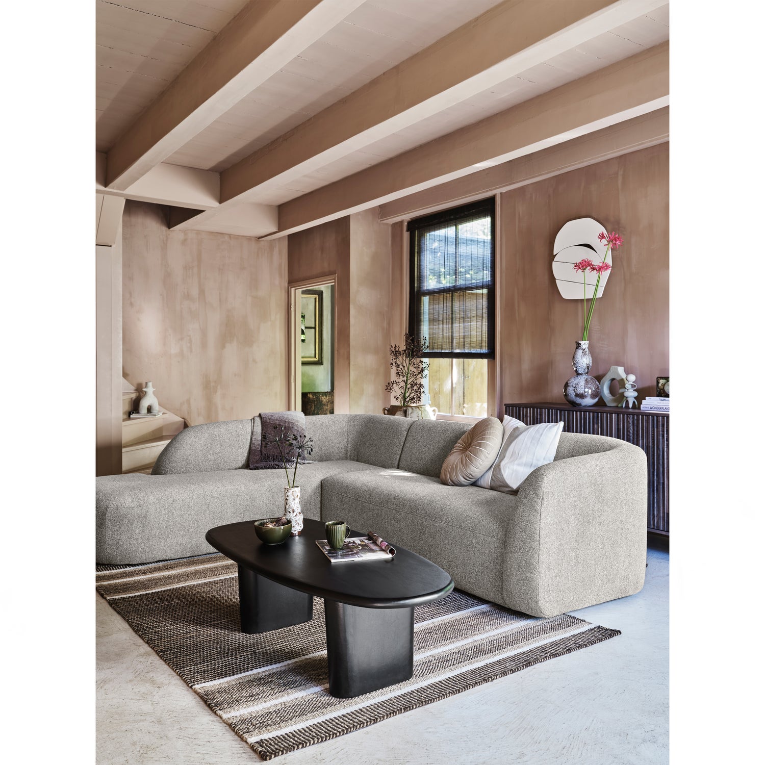 Sloping Hoekbank Links Off White Melange