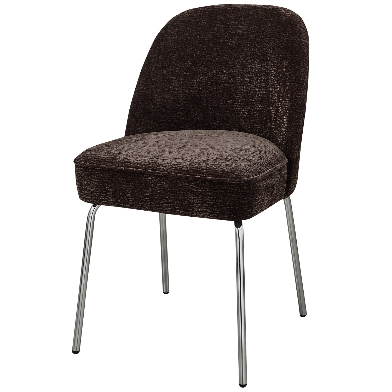 VOGUE EETKAMERSTOEL 3D CHENILLE DONKERBRUIN CHROME POOT