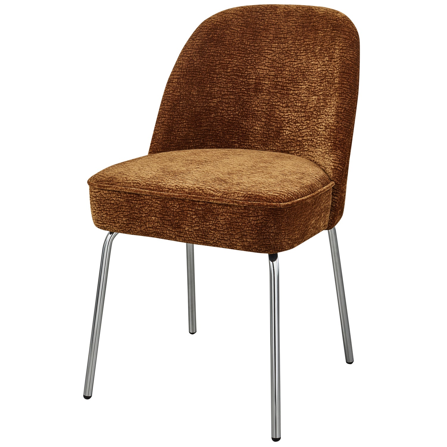 VOGUE EETKAMERSTOEL 3D CHENILLE MIDDEN BRUIN CHROME POOT