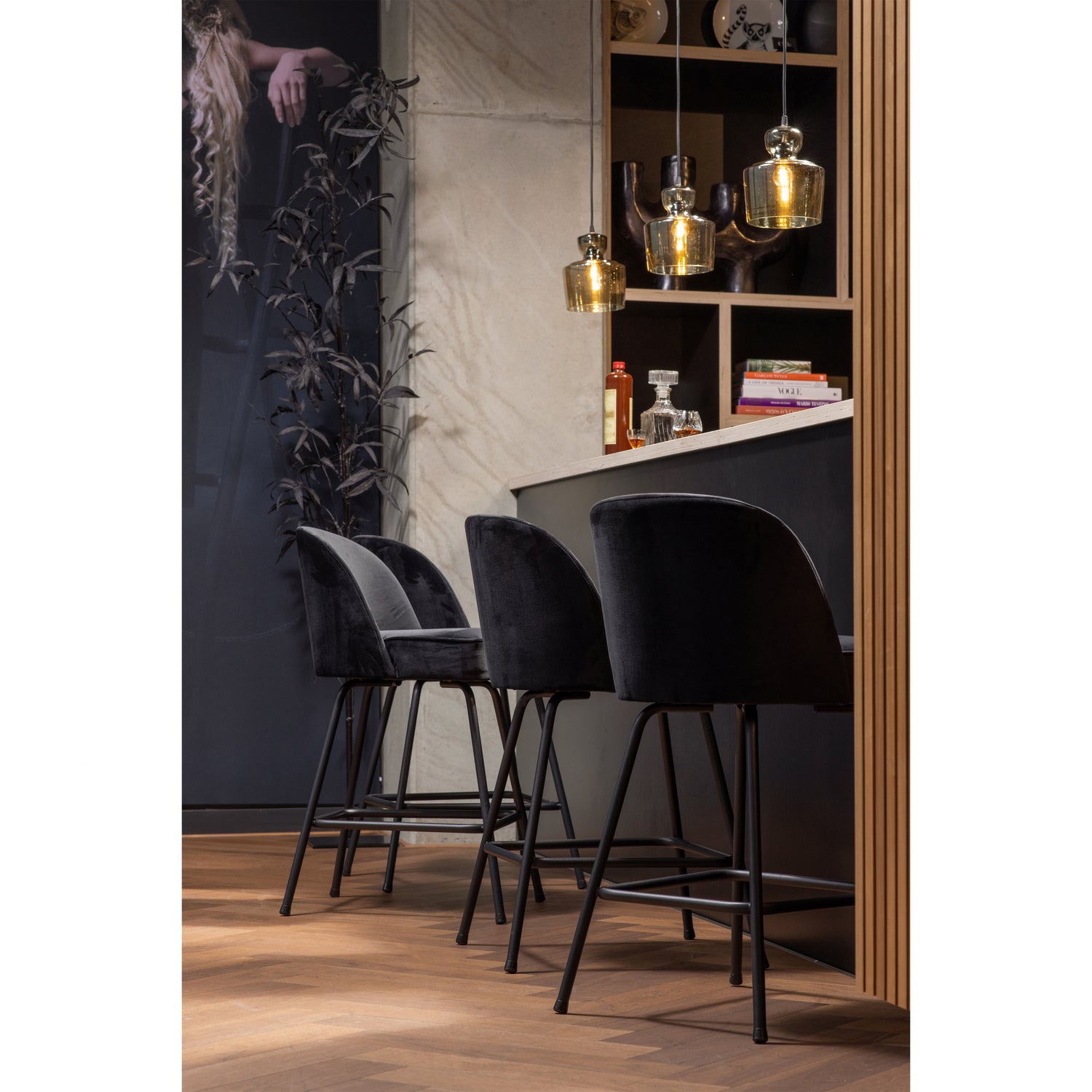 Vogue Barstoel 65cm Fluweel Zwart