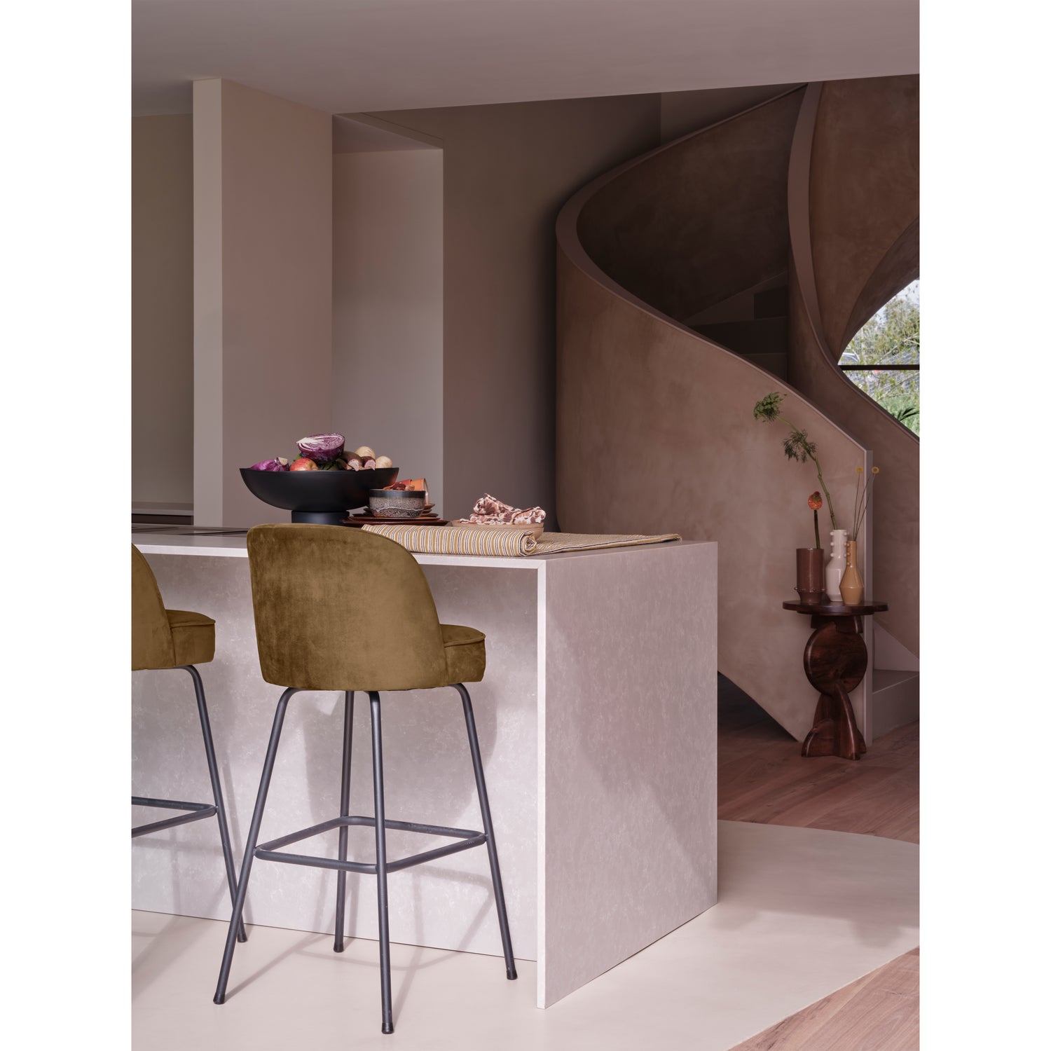 Vogue Barstoel 80cm Fluweel Honing Geel